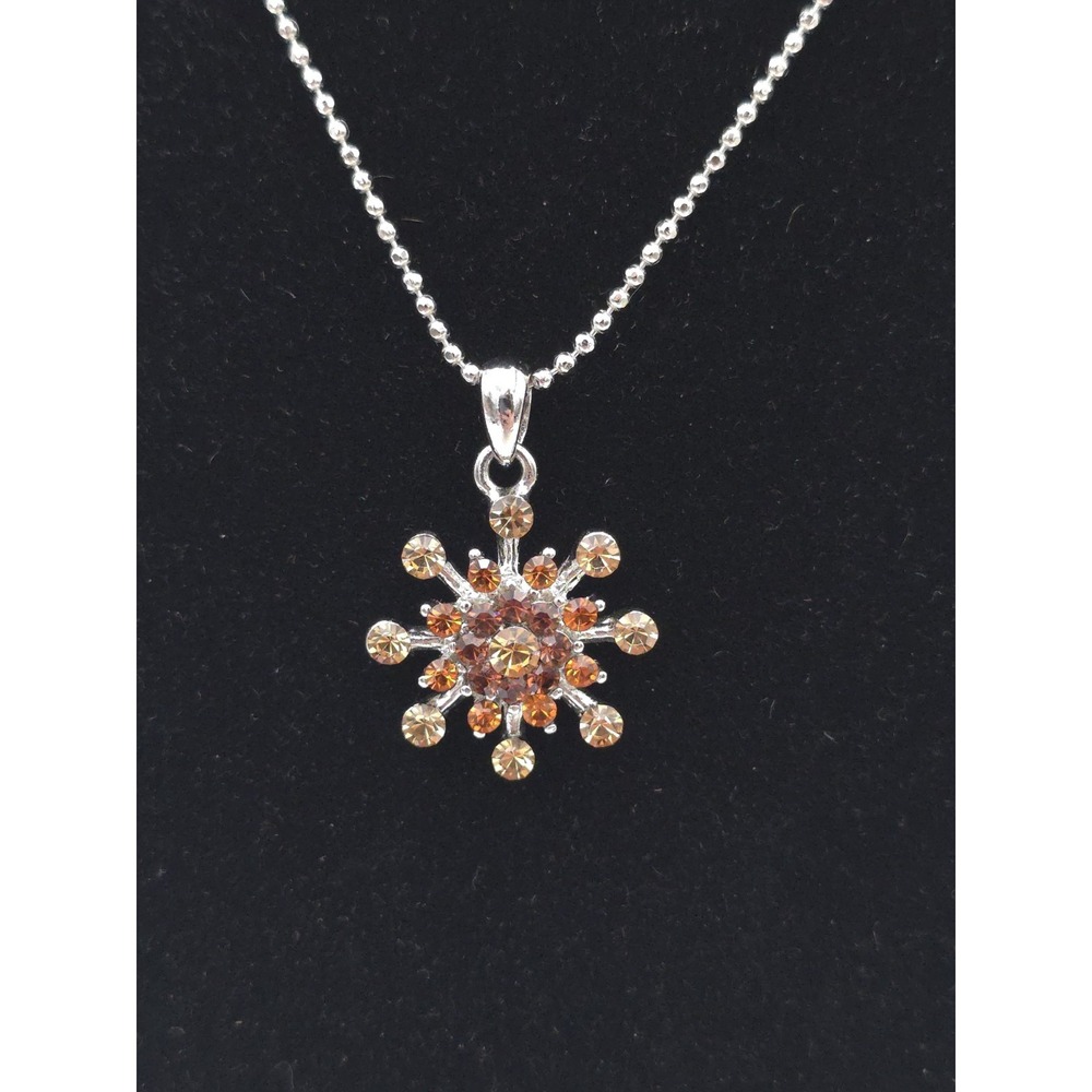 Cookie Lee Genuine Crystal Pendant Necklace Silver Tone Orange Red Yellow Y2k